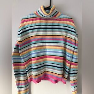 VTG Multicolor Striped Turtleneck Sweater Cotton Comfy Soft Retro Hippie Boho XL
